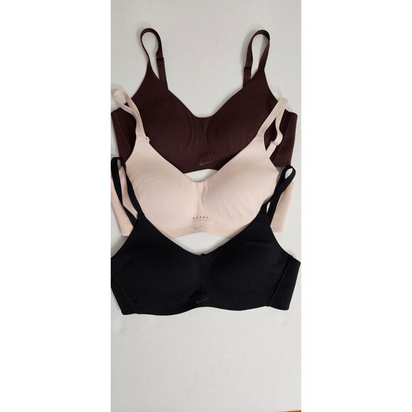 NIKE DRI FIT Wirefree Molded Cup Bra Set of 3 Small Brown, Nude, Black - Picture 1 of 3